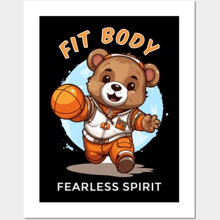 Cute baby bear playing basketball Posters and Art
